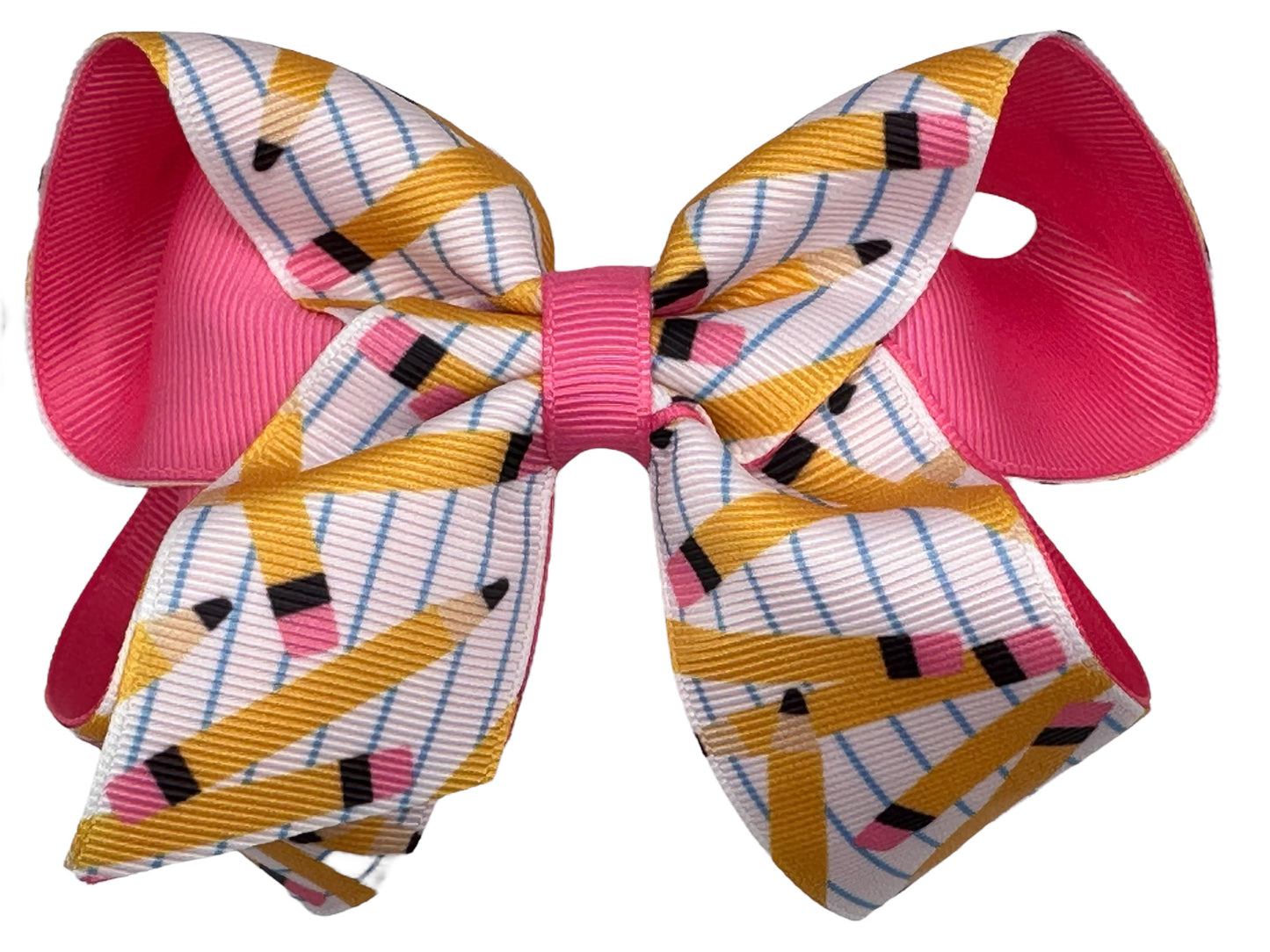 Paper & Pencil Printed Grosgrain Layered On Pink Hair Bow