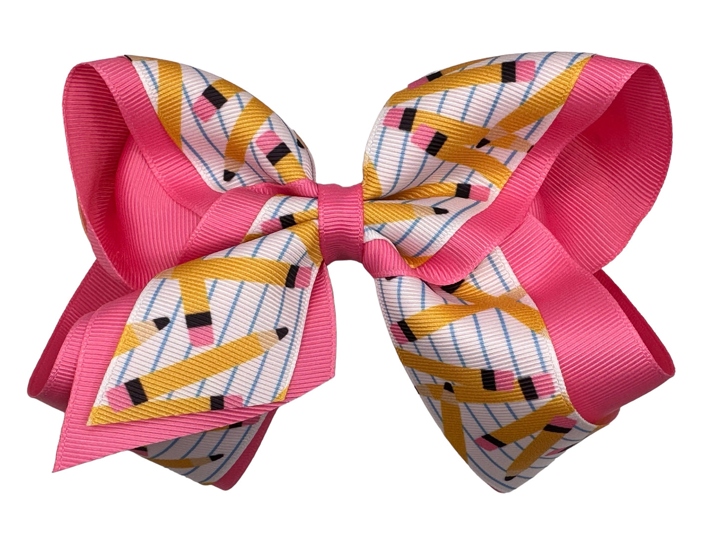 Paper & Pencil Printed Grosgrain Layered On Pink Hair Bow