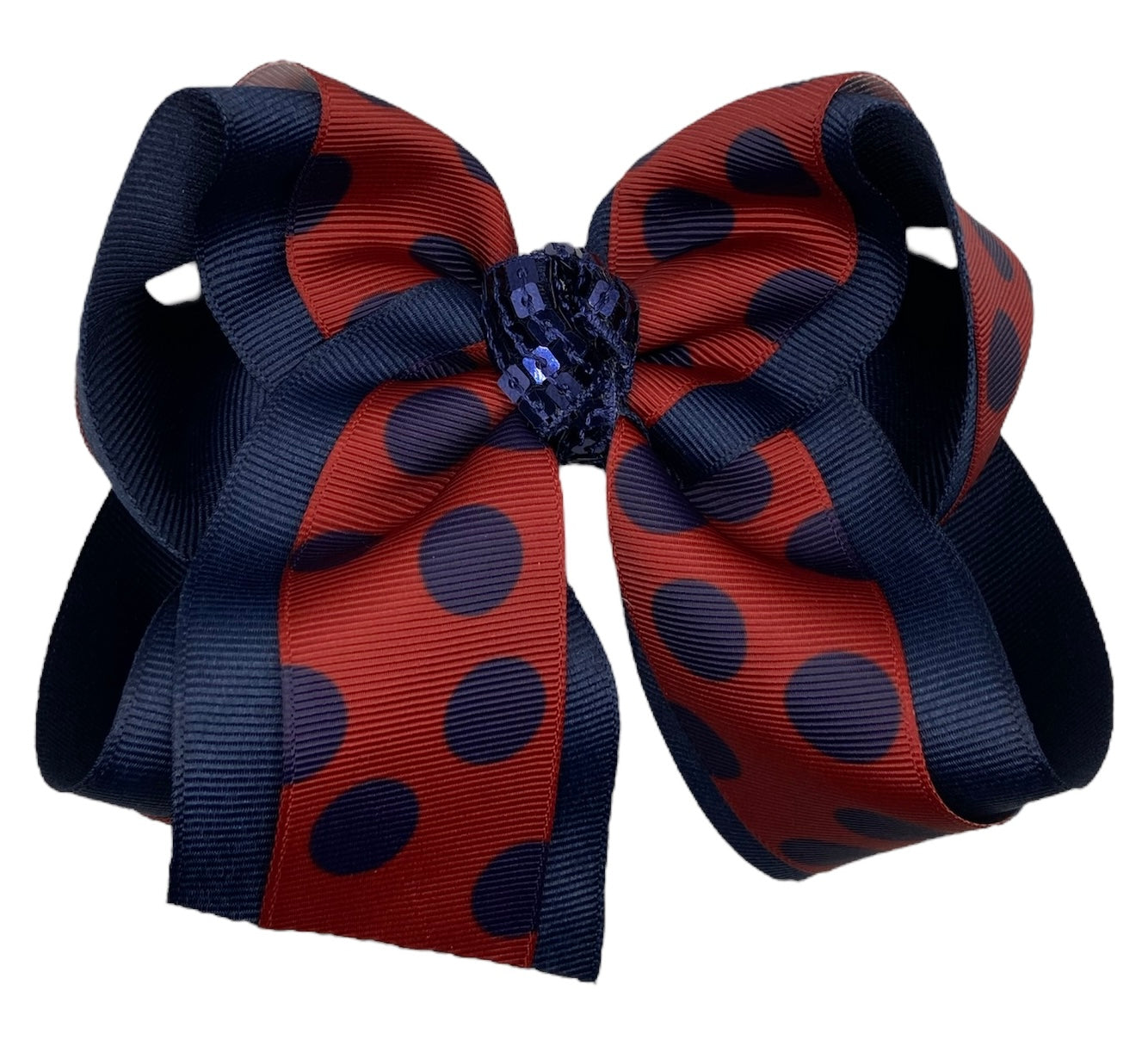 Burgundy w/ Navy Dots Hair Bow