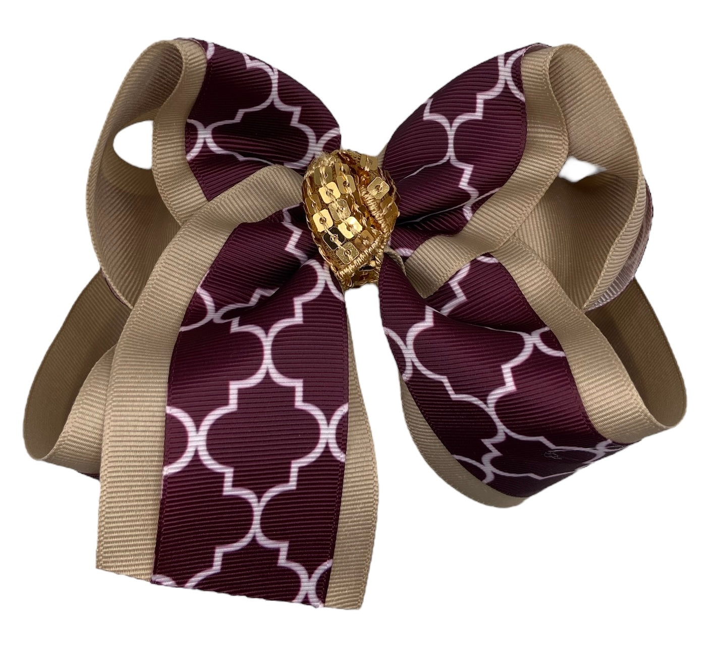 Quatrefoil Burgundy & White Hair Bow