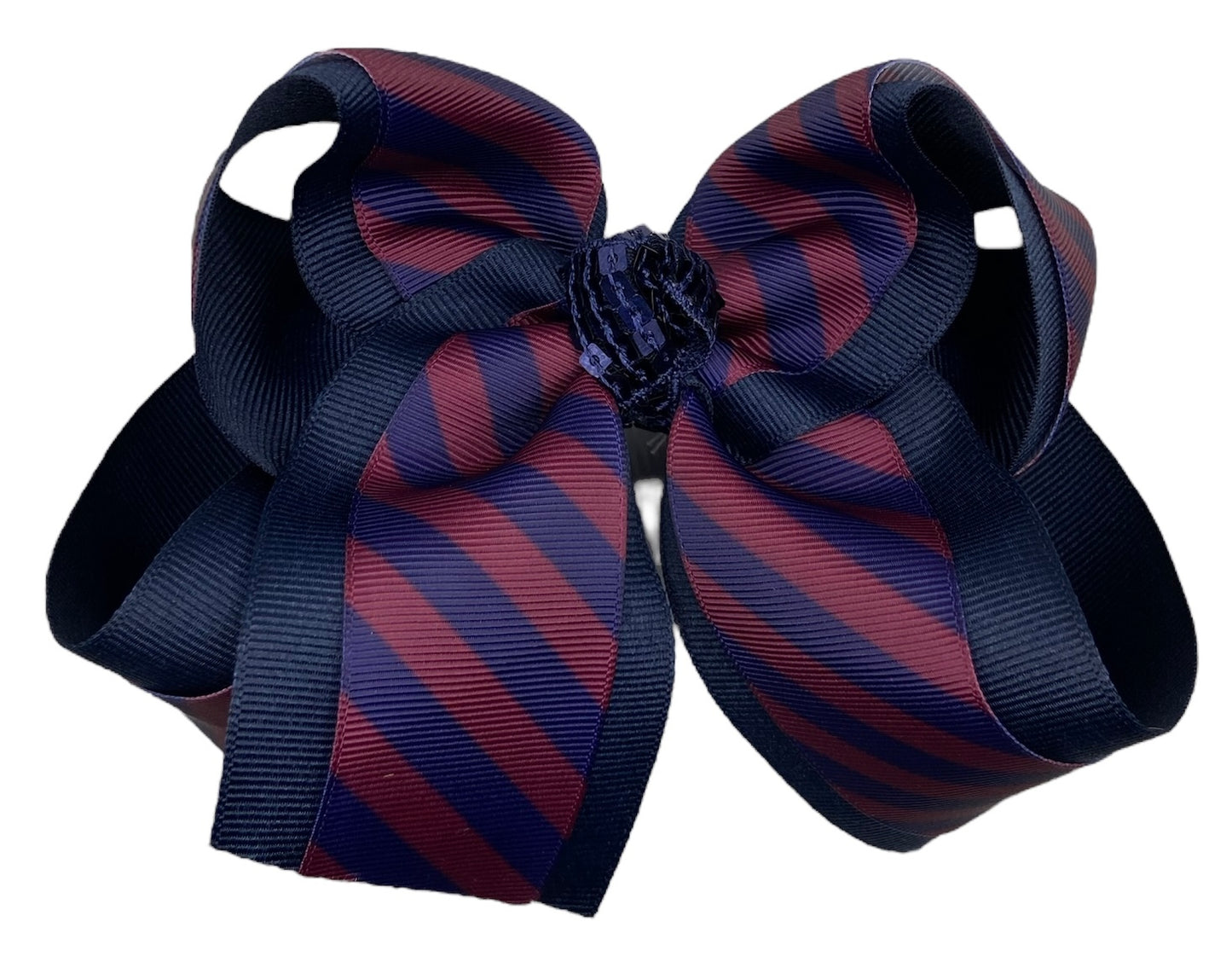 Burgundy & Navy Stripes Dots Hair Bow