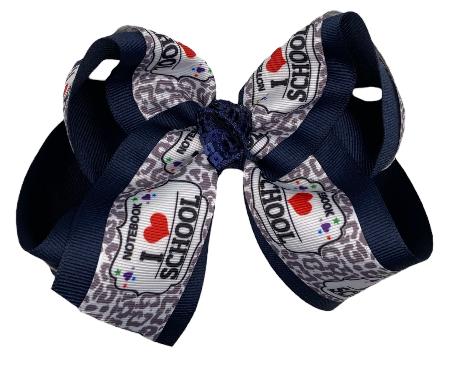 Grey Composition I Love School Hair Bow