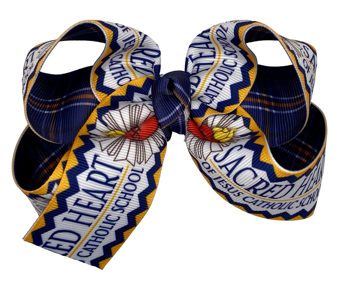Sacred Heart Logo/Plaid Hair Bow