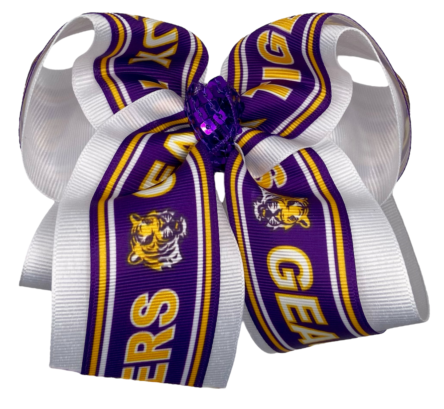 Tiger Purple/White/Gold Stripes Hair Bow
