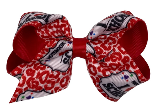 Composition Red Printed  Grosgrain Hair Bow