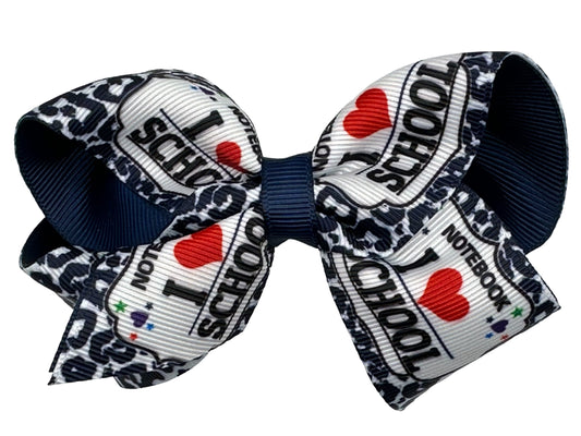Composition Navy Printed  Grosgrain Hair Bow