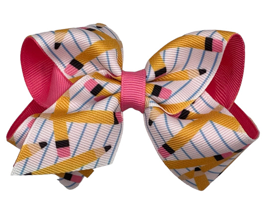 Paper & Pencil Printed Grosgrain Layered On Pink Hair Bow