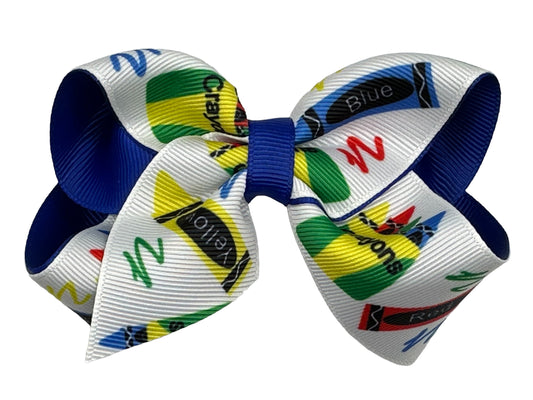 Crayon Box Printed  Grosgrain Hair Bow