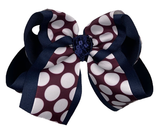 Burgundy w/ White Dots Hair Bow