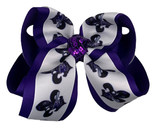 Iberville Knights Fleur De Lis Logo Hair Bow