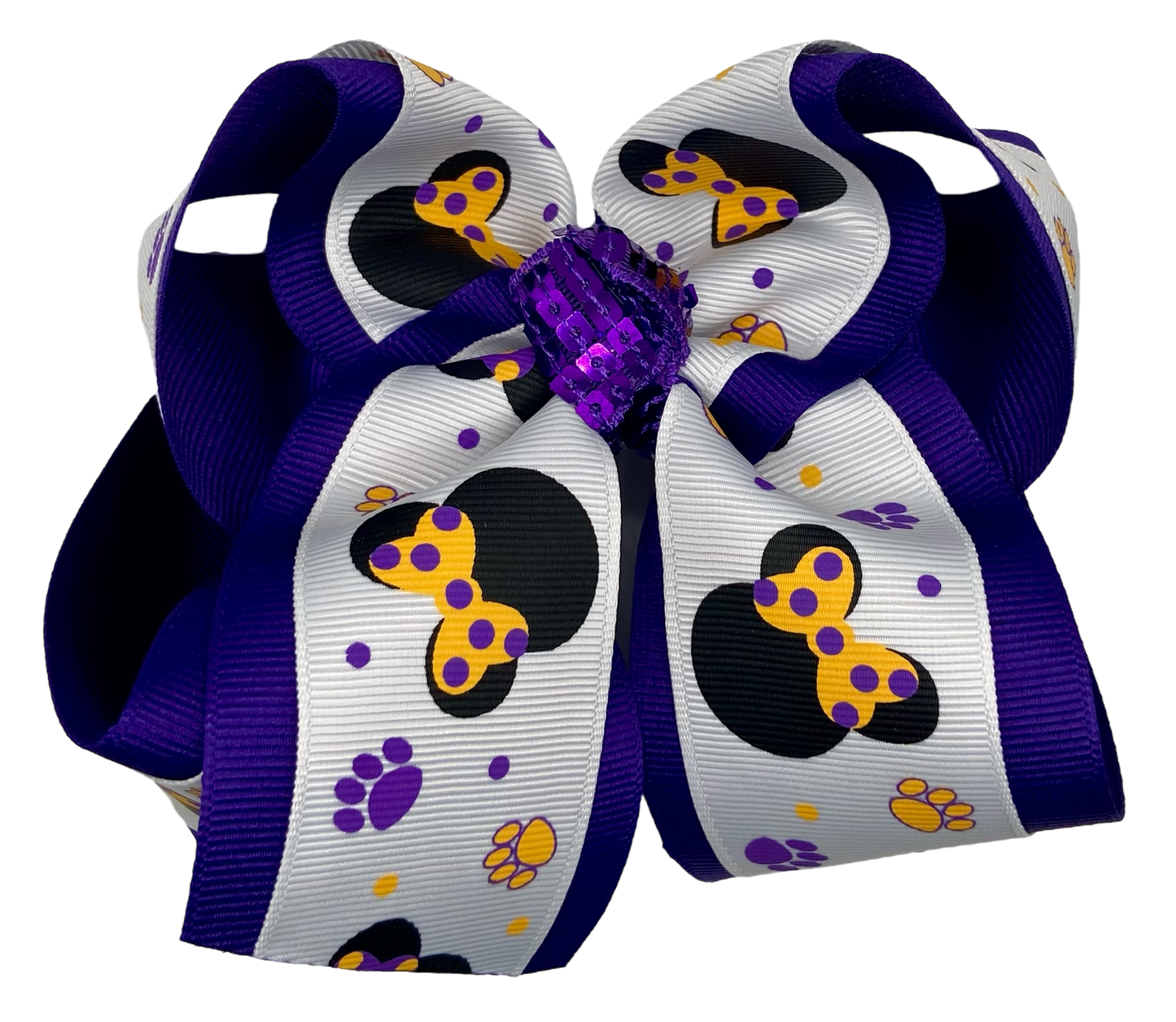 Tiger Minnie Mouse Head With Paw Prints Hair Bow