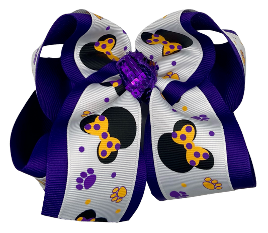 Tiger Minnie Mouse Head With Paw Prints Hair Bow